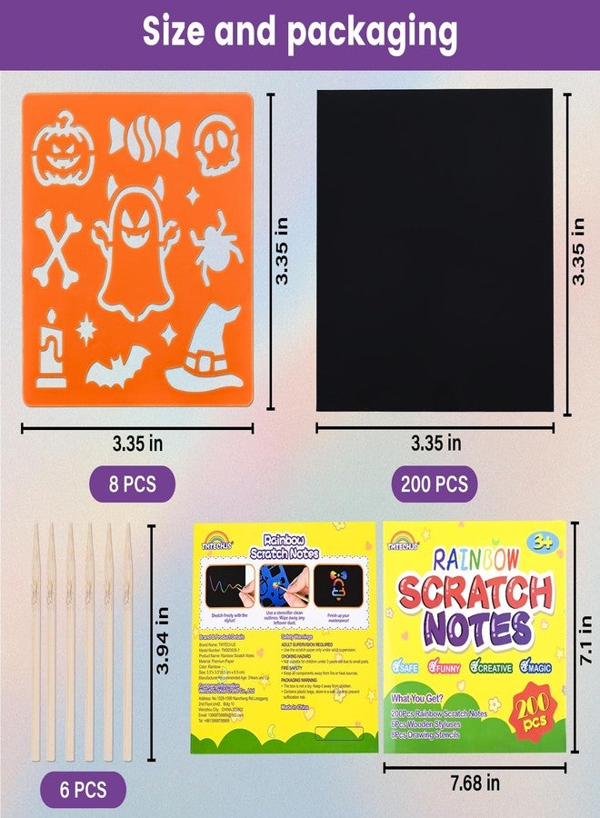 TMTECHJS 200 PCS Rainbow Scratch Paper Scratch Art for Kids Mini Notes with Stencils for Girls Boys Teens Rainbow Notebook Arts and Crafts Students School Birthday Party Travel Favors Supplies - Image 2